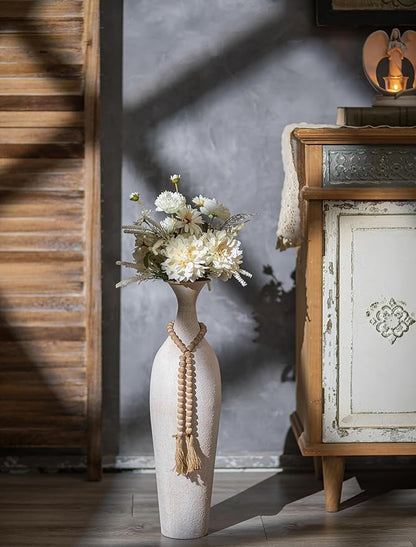 Sziqiqi Metal Tall Floor Vase: 23.2in Large Boho Vase for Pampas Grass - White Slender Decorative Vase Big Standing Rustic Farmhouse Flower Holder for Living Room Indoor Fireplace Home Decor Corner