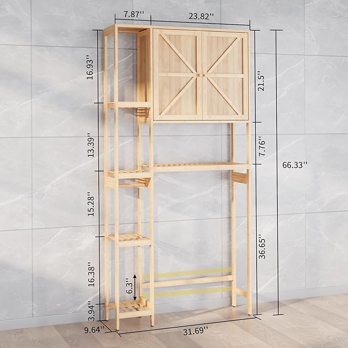 Bamboo Over The Toilet Storage, Above Toilet Organizer Storage Shelf Stand, Tall Freestanding Behind Toilet Rack, Tiered Bathroom Space Saver Shelving, Easy Assembly (Natural)
