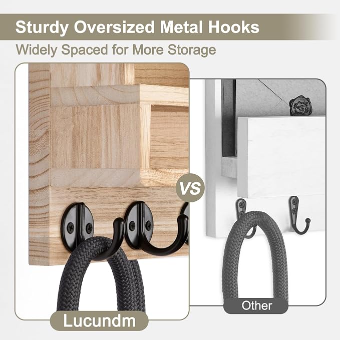 Key and Mail Holder Wall Mount, Key Hanger with Long Storage Box and Key Hooks for Coat, Dog Leash, Home Decor Rack, House Accessories, Entry Way Organizer