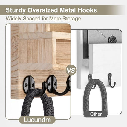 Key and Mail Holder Wall Mount, Key Hanger with Long Storage Box and Key Hooks for Coat, Dog Leash, Home Decor Rack, House Accessories, Entry Way Organizer