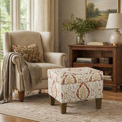 Spatial Order Square Ottoman - Burnt Orange and Cream Medallion