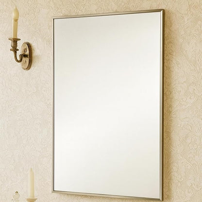 TEHOME 16.5'' x 24'' Brushed Nickel Recessed and Surface Mount Bathroom Medicine Cabinet with Mirror Square Cornered Metal Framed Rounded Rectangle Medicine Cabinet Mirror