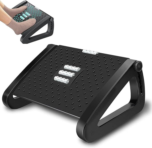 Foot Rest Under Desk Office, Six Heights Adjustable Foot Rest with Massage Roller for Leg Rests for Home,Office-Black
