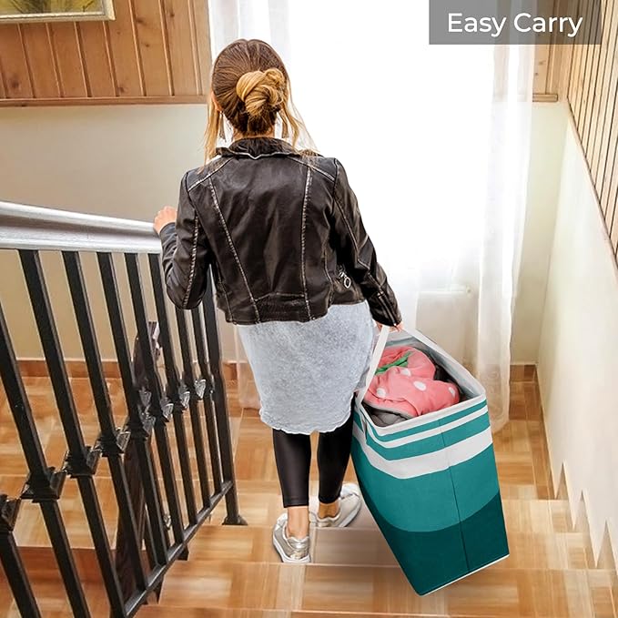 HomeHacks 2-Pack Large Laundry Basket, Waterproof, Freestanding Laundry Hamper, Collapsible Tall Clothes Hamper with Extended Handles for Clothes Toys in the Dorm and Family (Green, 75L)