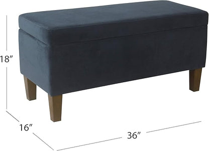 HomePop Large Upholstered Rectangular Storage Ottoman Bench with Hinged Lid, Navy