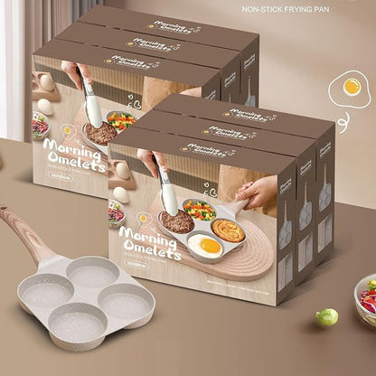 Four-Cup Fried Egg Pan, Medical Stone Non-Stick Frying Pan for Breakfast,Divided Egg Omelet Pans Suitable for Gas Stove and Induction Cooker (3-inch eggs)