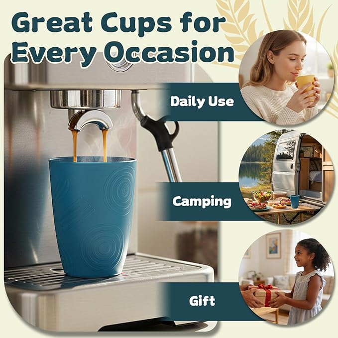 Wrova Wheat Straw Cups Set Alternative to Plastic Cups 16 oz, Reusable Drinking Water Glasses Set of 8, Dishwasher Safe Kitchen Cup Sets for Juice,Coffee,Milk- Vibrant