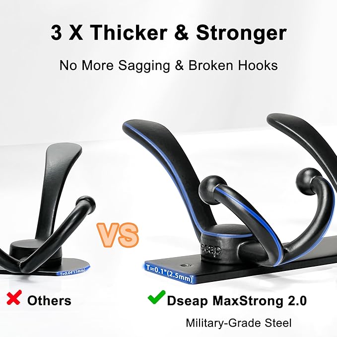 Dseap MaxStrong 2.0 Coat Rack Wall - 37” Long 10 Tri Hooks - Ultra Heavy-Duty Stainless Steel Wall Mount Coat Hanger, Hook Rail for Clothes Hats Jacket Towels Green