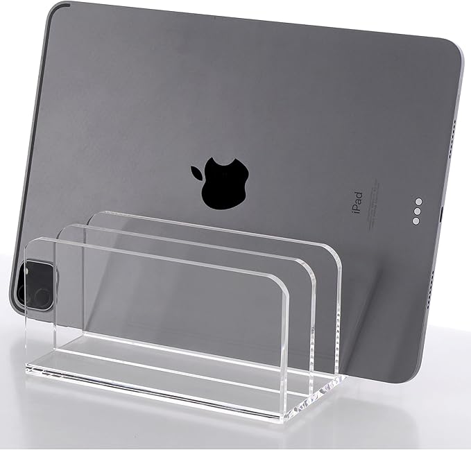 SANRUI 5 Compartments Acrylic Mail Sorter Holder, Clear Document Magazine Envelope File Rack, Vertical Letter Sorter & Multifunction Desk Organizer for Bills, Documents, Notebooks