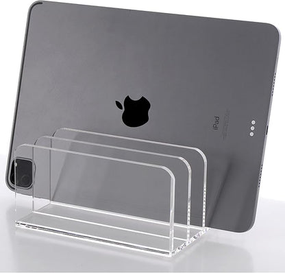 SANRUI 5 Compartments Acrylic Mail Sorter Holder, Clear Document Magazine Envelope File Rack, Vertical Letter Sorter & Multifunction Desk Organizer for Bills, Documents, Notebooks
