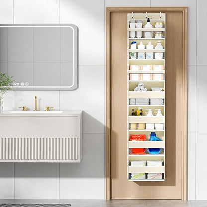 Mefirt Over The Door Organizer, 7 Tier Door Hanging Organizers with 7 Large Pockets 14 Side Pockets, Behind Door Storage Hanging Shelves for Closet Bathroom Bedroom Nursery