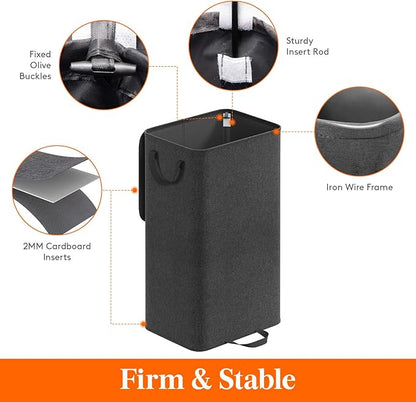 Lifewit Laundry Hamper with Lid and Removable Laundry Bag, Large Collapsible 1 Divider Dirty Clothes Basket with Handles for Bedroom, Laundry Room, Closet, Bathroom, College, 100L Black