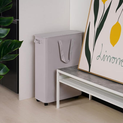 Vincona Slim Laundry Hamper with Lid and Wheels, Small Rolling Laundry Basket with Handle for Small Spaces, Tall Dirty Clothes Hampers for Dorm, Bathroom and Bedroom, 75L, Grey