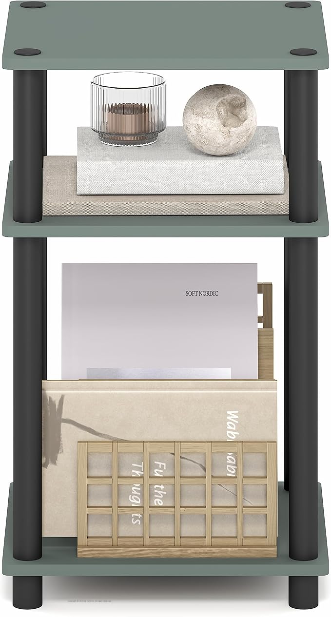 Furinno JUST Side Table, 3-Tier End Table, Open Shelves Night Stand, Bedside Table, Toolless Assembly, for Living Room, Bedroom, Bathroom, Sage Green