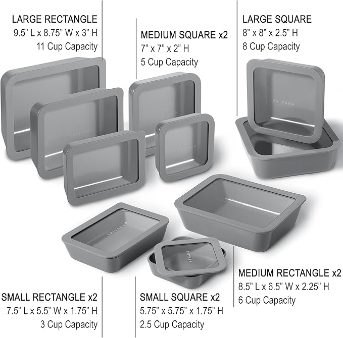 BRIVARA HOME Ceramic Coated Glass Food Storage Containers | No PTFE, PFOA, PFAS, and BPA | Reusable Non Toxic Meal Prep Containers with Glass Lids | Easy To Store | 10 Piece Set [Smoke]