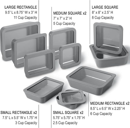 BRIVARA HOME Ceramic Coated Glass Food Storage Containers | No PTFE, PFOA, PFAS, and BPA | Reusable Non Toxic Meal Prep Containers with Glass Lids | Easy To Store | 10 Piece Set [Smoke]
