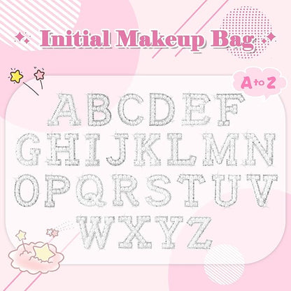 ChaoGreat Bride Gifts – Personalized Initial Makeup Bag with Pearl Rhinestone Patch, Preppy Pink Monogram Cosmetic/Toiletry Pouch, bridesmaid Gifts, Bridal Shower Gifts, Wedding Gifts, Bridal Gifts,A