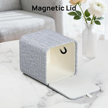 Square Tissue Box Cover with Magnetic Closure, Modern PU Leather Tissue Box Holder for Bathroom Vanity Countertop Night Stands Bedroom Office Desk, Stylish Cube Tissue Holder (Blue)