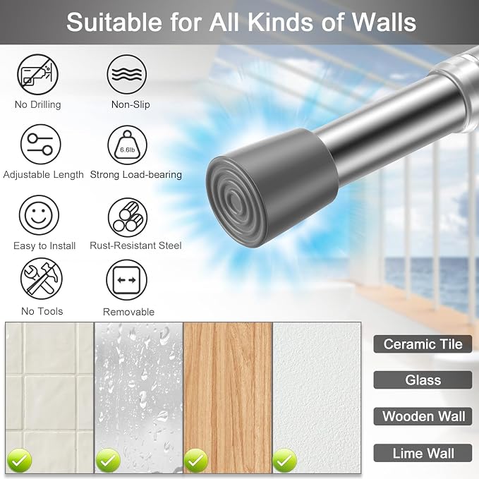 AIZESI Spring Tension Rods Adjustable Tension Curtain Rod Small Tension Rod No Drilling Expandable Spring Loaded Curtain Tension Rod（Silver,26" to 39"-4Pcs)