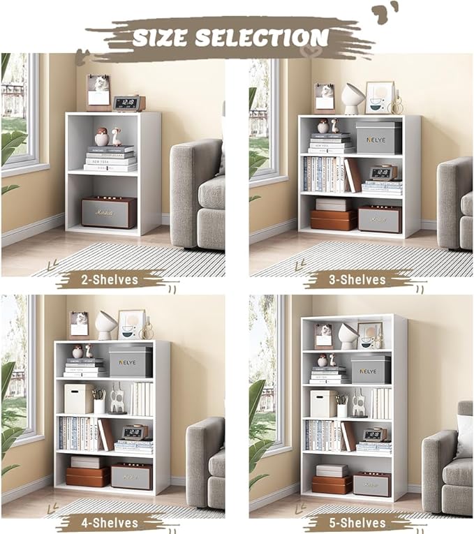 Basic Open Shelf Bookcase - 3-Tier Wooden Cube Storage Shelves Split Bookshelf, White