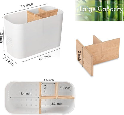 Toothbrush Holders for Bathrooms, Electric Tooth Brush Holder with Bamboo Dividers Kids Toothbrush and Toothpaste Organizer for Bathroom Countertop Accessories Storage, 4 Slots, White