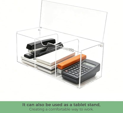 Lovemolly Acrylic Coffee Pod Organizer with Lid - 24 Pod Capacity, 3-Compartment Clear Coffee Bar Storage for Single Serve Capsules, Creamer Singles & Sugar Packets