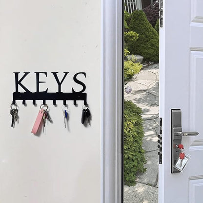 HappyHapi Key Holder Wall Mount, Metal Key Holder for Wall Decorative with 8 Key Hooks, Key Organizer Rack Hanger for Home, Entryway, Front Door, Hallway, Office, Matte Black, 11.4''4.9''0.6''