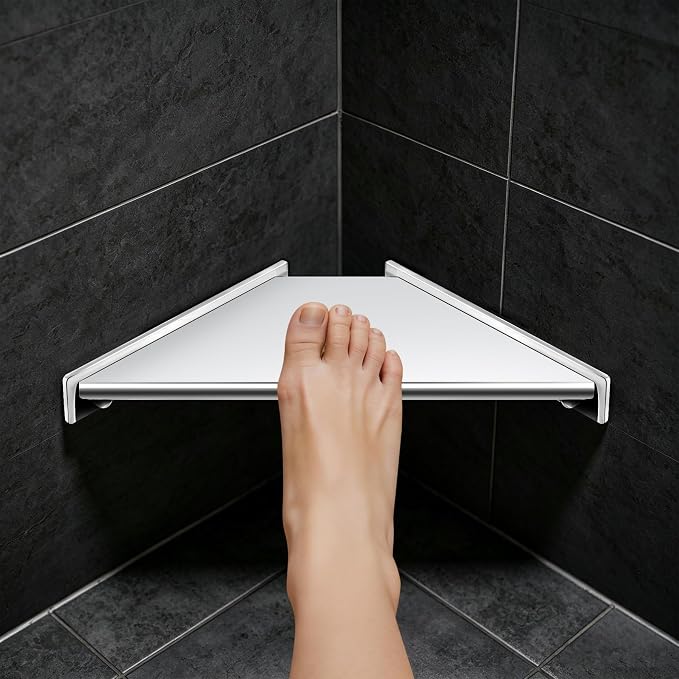 Corner Shower Foot Rest for Shaving Legs, Wall Mounted Shower Step & Shower Shelf 2 in 1, Stainless Steel Shower Foot Ledge, Heavy Duty Corner Shelf for Bathroom, Space Saving Design, Chrome
