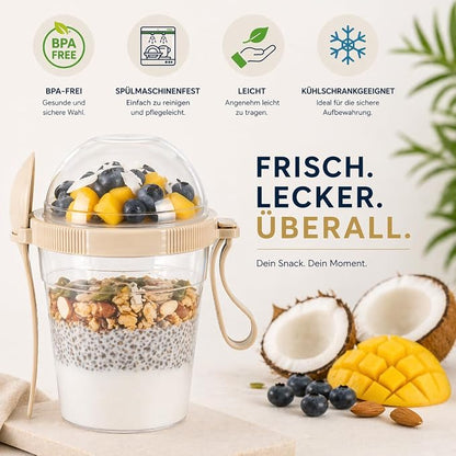 Overnight Oats Containers With Lids & Spoon, Meal Prep Yogurt Containers, Parfait Cups With Lids, Large Capacity Crunch Cup, 20 Oz BPA Free Reusable Cups(Set Of 4)