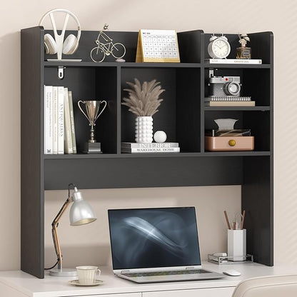 Desk Hutch with 6 Shelves, Desktop Bookshelf Organizer & Hutch Top for Desk, Over Desk Storage Shelf for Office, Home, Dorm | Space-Saving Design (Black)