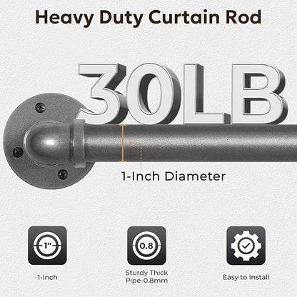 Zeerobee Curtain Rods for Windows 48 to 84, 1 Inch Industrial Wrap Around Grey Curtain Rod, Indoor/Outdoor Room Divider Adjustable Drapery Pole, 48"-86"