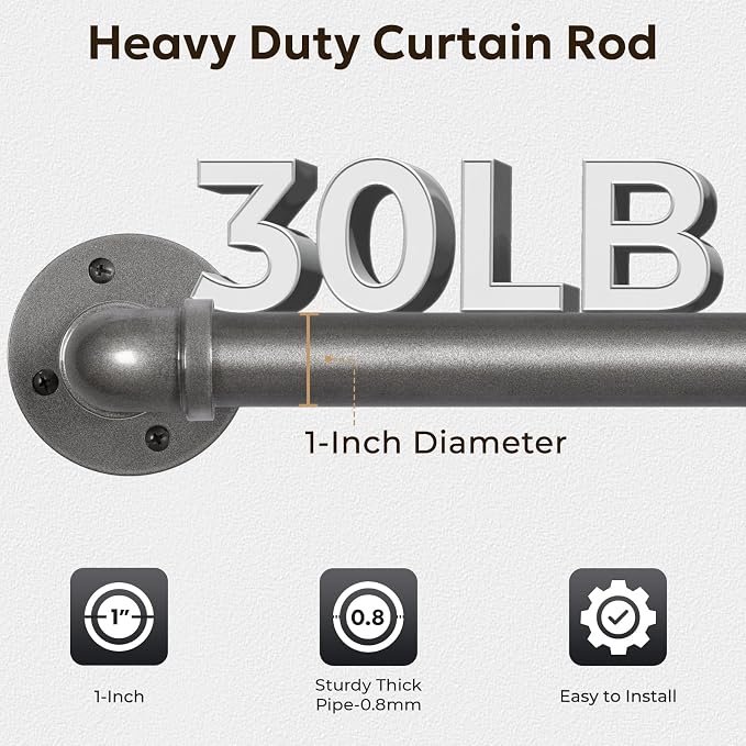 Zeerobee Curtain Rods for Windows 120 to 240, 1 Inch Industrial Wrap Around Grey Curtain Rod, Indoor/Outdoor Room Divider Adjustable Drapery Pole, 120"-240"