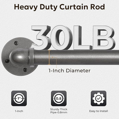 Zeerobee Curtain Rods for Windows 32 to 48, 1 Inch Industrial Wrap Around Grey Curtain Rod, Indoor/Outdoor Room Divider Adjustable Drapery Pole, 32"-48"