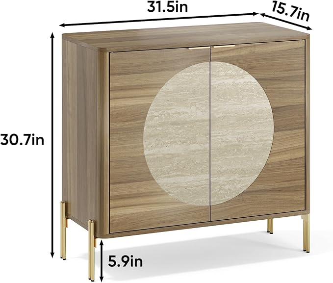 Sideboard Buffet Cabinet with Storage, Mid-Century Modern Kitchen Storage Cabinet with Adjustable Shelf and Circular Inlay Doors, Wooden Cupboard for Kitchen, Entryway