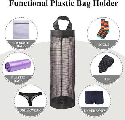 TOGETRUE Plastic Bag Holder, Grocery Bag Holder Mesh Hanging Storage Bag Dispenser (Black 2 Packs)
