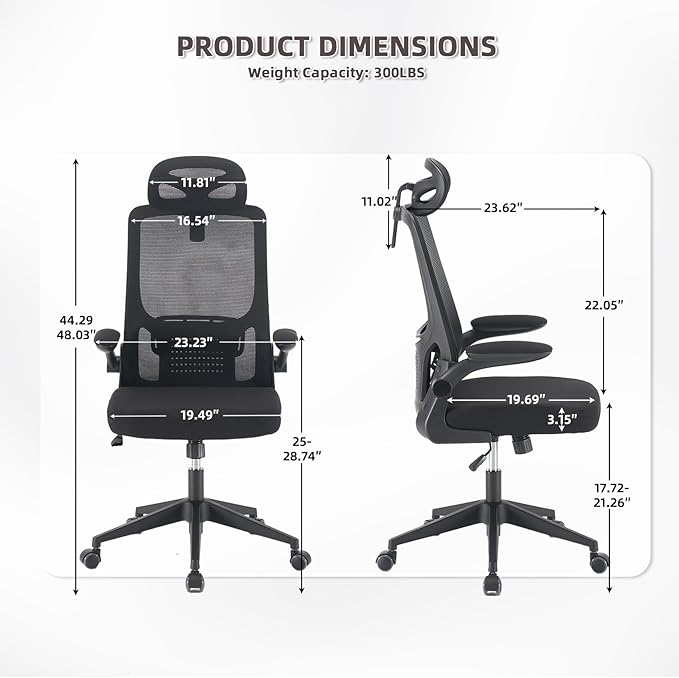 Office Computer Desk Chair, High Back Mesh Home Office Conference Room Chairs with Adjustable Headrest, Flip-Up Arms, Comfortable Lumbar Support, Black (Set of 4)