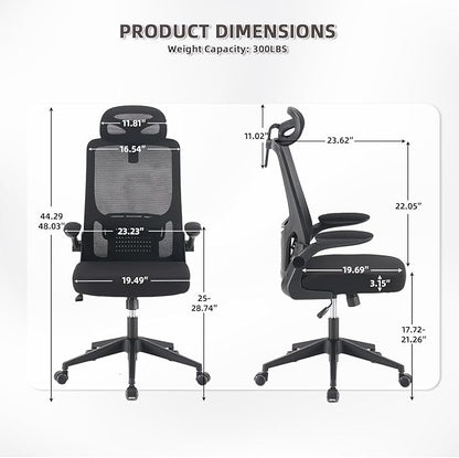 Office Computer Desk Chair, High Back Mesh Home Office Conference Room Chairs with Adjustable Headrest, Flip-Up Arms, Comfortable Lumbar Support, Black (Set of 10)