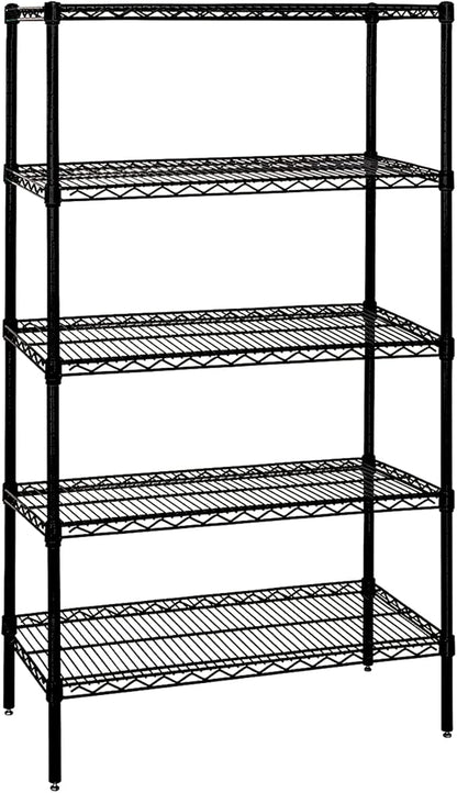 Quantum Storage Systems WR63-2430BK-5 Wire Shelving Starter Kit, 30" W x 24" D x 63" H, 600 lbs Capacity, Carbon Steel, Epoxy Coated, Black, NSF