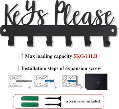 Mini Keys Please Holder on Wall,Small Key Holder Wall Mounted,Black Metal Decorative Key Rack Hooks for Garage,Mudroom,Hallway,Entryway,Front Door,Office(Mini Size:7.28 x 2.95 inch)