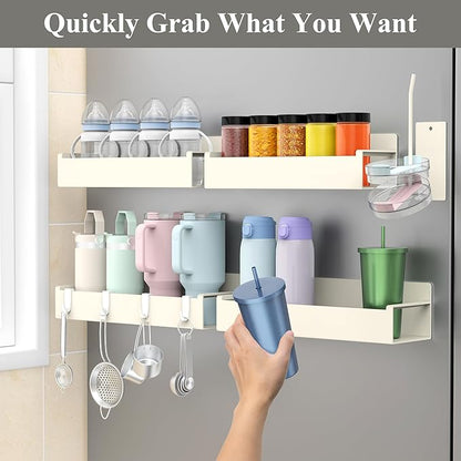 HuggieGems Magnetic Water Bottle Holder for Refrigerator, Cup Holder Organizer for Stanley and Tumbler for Kitchen, 4 Pack, Cream White