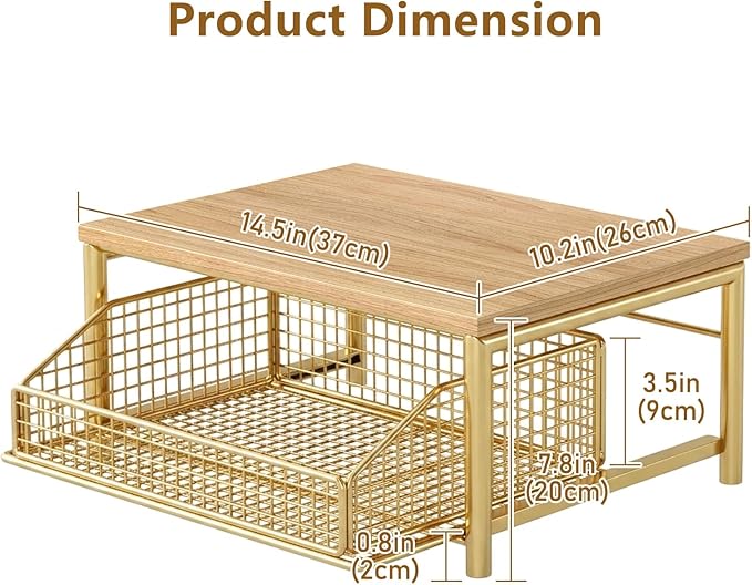Funecy Coffee Pod Drawer Holder,Coffee Machine Storage Rack,Home Kitchen Counter Coffee Bar Organizer,Storage Basket Drawer (Gold)
