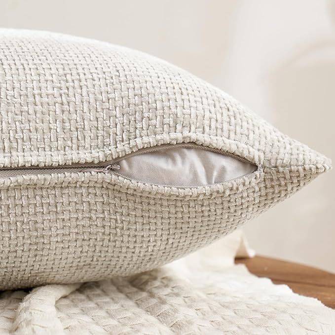 MIULEE Pack of 4 Valentines Couch Throw Pillow Covers 20x20 Inch Neutral Pink Cute Decorative Chenille Pillows Farmhouse Boho Accent Cushion Covers for Coquette Room Spring Decor Sofa Bed Living Room