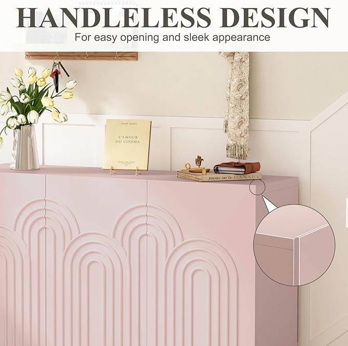 ARTPOWER 47" Accent Cabinet with Cloud Relief, Sideboard Buffet Cabinet with 3 Doors, Modern Decorative Credenza with Storage for Living Room, Kitchen, Dining Room, Hallway, Entryway, Pink
