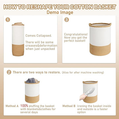 Homlikelan 72L Woven Laundry Basket,Tall Wicker Laundry Basket for Blankets,Clothes,Pillows,Toys,Shoes Large Cotton Laundry Hamper for Bedroom,Living Room,Bathroom