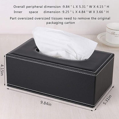 High-end Fashion PU Leather Tissue Box Holder Black with lid, Rectangular Napkin Facial Tissues Holder Dispenser,Home Office Car Tissue Box Cover Decorative Container with Magnetic Bottom (Black)