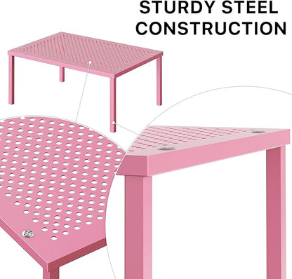 Simple Houseware Expandable Stackable Kitchen Counter Shelf Organizer, Pink, Metal Top, 11.25 in L x 7.9 in W x 5.4 in H