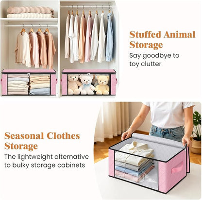 Fab totes 35L Closet Organizers and Storage, Foldable Under Bed Storage Containers, Storage bags for Organizing Bedroom, Closet, Clothing,Organization with Handle (8 Pack,Pink)