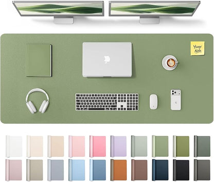 YSAGi Leather Desk Pad Protector, Office Desk Mat, Large Mouse Pad, Non-Slip PU Leather Desk Blotter, Laptop Desk Pad, Waterproof Desk Writing Pad for Office and Home (Bamboo Green,55" x 17.2")