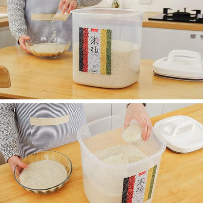 Rice Container 25 lbs,10.5 Qt/10 L/25 lbs Rice Dispenser Food Storage Bin with Measuring Cup & Brush Food Cereal Container Bins Household for Kitchen Pantry Organization(LG-10KG)
