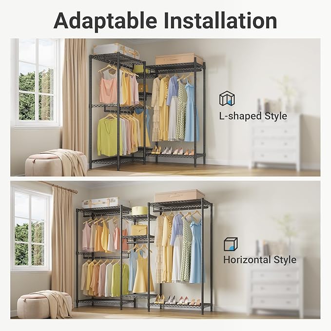VIPEK L6 Heavy Duty Clothes Rack L Shape Clothing Rack 5-Tier Wire Garment Rack Freestanding Closet with 7 Adjustable Shelves & 4 Hanging Rods, 42.1" L x 42.1" W x 76.4" H, Max Load 850LBS, Black